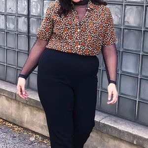 70s floral printed collared button up